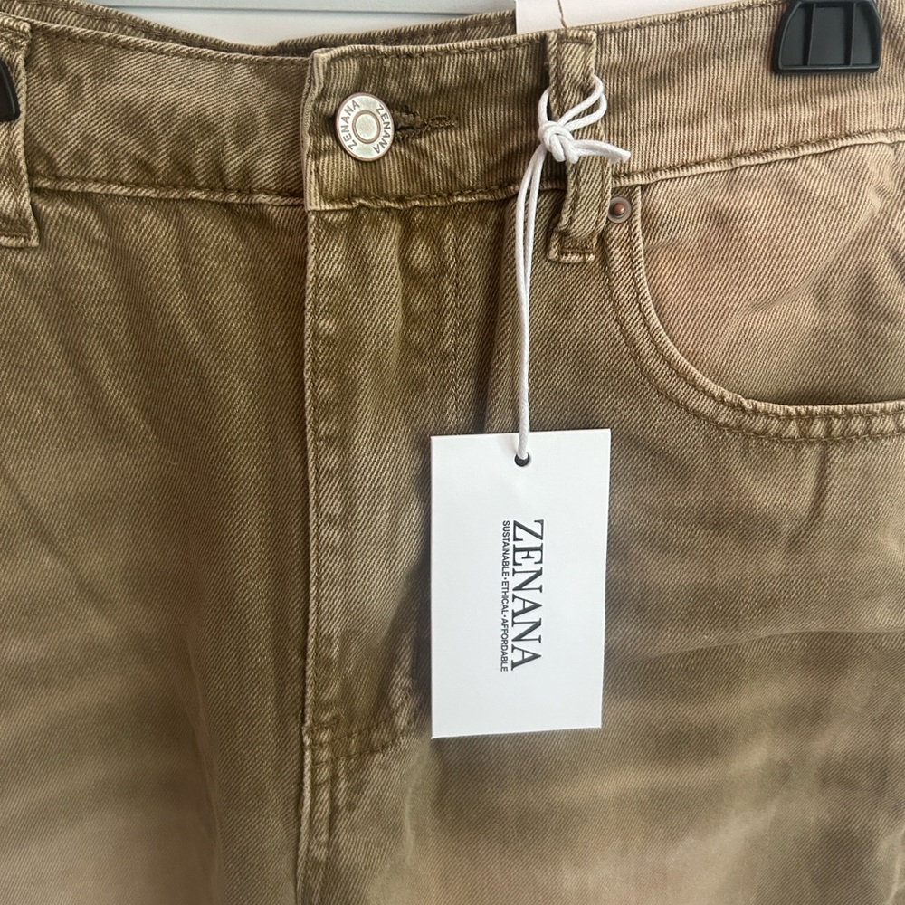 Zenana Outfitters High-Rise Distressed Wide-Leg Jeans - Olive - Picture 3 of 3